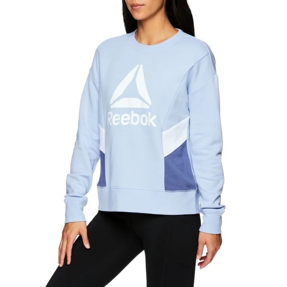 Reebok Logo Journey French Terry Cropped Crew Sweatshirt Eventide Powder Blue L